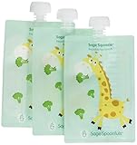 Sage Spoonfuls 3 Piece Sage Squeezie Reusable Food Pouch, Giraffe by Sage Spoonfuls