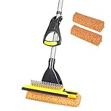 Cleanhome モップ フロアモップ フローリング スポンジモップ 絞り器付き フラットモップ 掃除ブラシ付き 水切りワイパー付き 乾湿