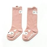 Keepjoy ハイソックス 靴下 保温 秋冬 ベビー キッズ 赤ちゃん 新生児 滑り止め 付き 2足セット (M, ピンク+ グレー)