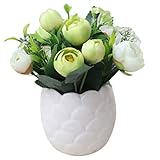 Outflower　盆栽　陶器　シルクフラワー　人工観葉植物　家庭装飾品　園芸用品　植木鉢　プレゼント　贈り物　単品　雑貨　可愛い　ホワイトセラミック　人工観葉植物盆栽　植木鉢