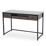 LOWYA （ロウヤ） パソコンデスク ネイルデスク ガラス天板 キーボードスライダー 引き出し3杯 コンパクト 幅120cm ブラウン 新生活