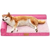 Patas Lague 犬 ベッド 冬 ペット Lデザイン 柔らか 犬用ベッド 暖かい ペットベッド 小型犬 中型犬 猫 クッション 枕付き 防水 洗える 取り外せるカバー 滑り止め 通気性 高反発 76cm*51cm ピンク