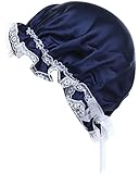 UNI-VERSE ナイトキャップ シルク 就寝用帽子 室内帽子 レディース パジャマ シルクキャップ (ピュアネイビー)