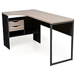 LOWYA （ロウヤ） L字型 パソコンデスク コンパクト オープン収納 引き出し2杯 リアル木目 デスク 幅145cm ブラック×オーク 新生活