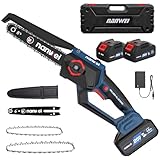 NANWEI チェーンソー充電式 8インチ マキタ18Vバッテリー対応 工具レス調整 電動チェーンソー ブラシレスモーター 電動のこぎり 6インチ小型 4.0Ahバッテリー2個付き 軽量 伐採・枝払い・枝打ち・薪作り・庭木の剪定