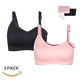 Burvogue 授乳ブラ お得な2枚組 ハーフトップ/クロスオープンタイプ/ノンワイヤー (Medium, ブラック+ピンク)