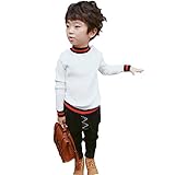 LINMEI キッズ 丸ネック ケーブル編み コットン カーディガン セーター 男の子 子供服 (110CM, ホワイト)