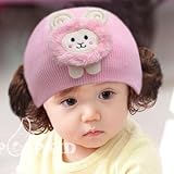帽子 ベビー　キャップ キッズ　子供ハット かつら ウィッグ 付き 新生児 女の子 ヘアバンド ヘアアクセサリー 美しい花 (I)