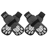 PUPTECK 犬 靴下 滑り止め マジックテープ付き 脱げない 舐め防止 肉球保護 通気性 柔らかい 介護 サポート 転倒防止 犬用靴下 4個セット 可愛い 屋内用 老犬 シニア犬 小型犬 中型犬 大型犬 (グレー, XSサイズ)