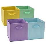 EZOWareのセット4折りたたみ式ファブリックバスケットビン、折りたたみ可能なストレージキューブの保育園ホームとオフィス