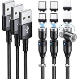 マグネット 充電ケーブル SUNTAIHO 3in1 USBケーブル 5本セット【0.9+0.9+1.8+1.8+2.7M /12個端子】360度+180度回転 磁石 磁気 防塵 着脱式 ライト マイクロUSB Type-C コネクタ タイプc Micro USB Cable - TZD - ブラック
