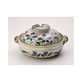 萬古焼土鍋 上絵桔梗7号鍋 [26 x 22.5 x 14cm・身8.3cm] 直火 料亭 旅館 和食器 飲食店 業務用