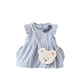 Pojour 夏 1-6歳キッズワンピース 子供かわいいドレス プリンセスドレス 通気 綿 ブルー(90cm)