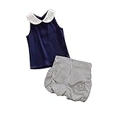 Cutelove 子供服 Tシャツ＆パンツ 上下セット タンクトップ 女の子 ラペル 可愛い ストライプ 袖無し ショートパンツ 夏 おしゃれ