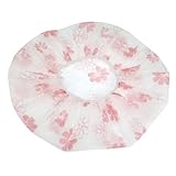 uxcell シャワーキャップ　女性用　折り畳み式　花柄　ナイロン製　ホワイト　防水　伸縮性　2セット