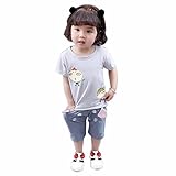 L&S(エル&エス) 子供　女の子　半袖　Tシャツ　ショートパンツセット　ベビー　上着　ショートパンツセット　ハーフパンツ 女児　ウェア　上下セット　春　夏 (95cm, グレー)