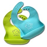 食事用 防水 シリコンビブ 6か月～6才 2枚組 (グリーン＆ブルー) [並行輸入品]