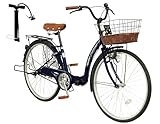 AIJYU CYCLE 折りたたみ自転車 26インチ シティサイクル ママチャリ 低床フレーム 両立スタンド 空気入れ [TS26] (ダークブルー)