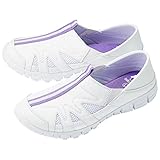 [アンファミエ] ナースシューズ スポーツフィット サイドゴム 2WAY 軽量 高反発中敷き 通気性 レディース メンズ ホワイト×ラベンダー 23.0～23.5
