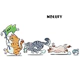 MDLUFY 車 カーステッカー 猫猫カートゥーンのイラスト 防水仕様 面白ステッカー 車やバイク キズ隠し 凹み隠しに かわいい 装飾 シール 取り付け簡単 汎用 車ドア 窓 ウォールステッカー (3匹の猫セット-S-左)