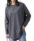 [ピエロ] コットン ロングスリーブ Tシャツ ロンT 長袖 カットソー クルーネック レディース M チャコール MD