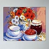 No-Framed Paint By Numbers Oil Painting Decor Flower Vase Cup Wild Strawberry
