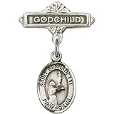 スターリングシルバー赤ちゃんバッジwithベルナデッタ・スビルーチャームとGodchildバッジピン1 x 5 / 8インチ