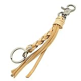 [OVER RAG] キーホルダー メンズキーホルダー 手編みレザー馬蹄シャックルキーホルダー レザーキーホルダー ハンドクラフト 牛革キーホルダー アメカジ デニム 馬蹄 シャックル フリンジ (ナチュラル)