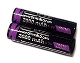 Pack of Two DE 18650 Rechargeable Button Top Batteries in Retail Packaging - 2000mAh, 3.7V, Li-ion [