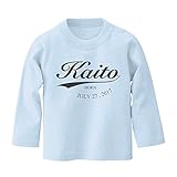 名入れ 長袖 Tシャツ [BT426] 80cm ライトブルー×ダークグレーロゴ 出産祝い 誕生日 プレゼント おしゃれな 名前入り ベビー服