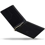 【GRAV】 マネークリップ メンズ カードケース 財布 二つ折り 札入れ 革（ICカードポケット 隠しポケット付き） (ブラック×ブラック)