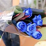 神秘的なブルーローズ 奇跡の花 青いバラ 5本の花束 エーデルワイス 花工房