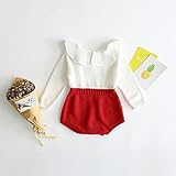 ZooArts ベビー服 ロンパース ニット 新生児サイズ 女の子 子供服 長袖 カバーオール ワンピース 赤ちゃん 夏用 秋用 あんよしはじめる ホワイト レッド (90（13-18ヶ月）)