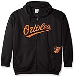 MLB Baltimore OriolesメンズFull Zip Poly Fleece with Wordmark Chest withロゴnearポケット、4 x /トール、ブラック