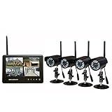 Egmy Wireless Digital Home 4ch DVR Infrared Security Camera System with 7'' LED Monitor Support Moti