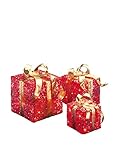 National Tree Assorted Red Sisal Gift Boxes with Gold Bow, Clear Lights, Set of 3 (MZGB-ASST-2L-1) b