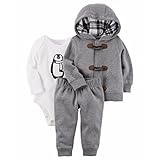 カーターズ carter's 男の子用グレートグルボタンフード付きジャケットxマフラーペンギンさんボディースーツ上下3点セット (12months(72-78cm)) [並行輸入品]