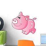Wallmonkeys wm356993キュートベビーピンクCartoon Pig Peel and Stick Wall Decals 12"W x 11"H - Mini GEN-16432-12