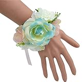 actlatiエレガントなリストバンド調整可能リボンHand Flowerブライズメイド花嫁ウェディング手首コサージュ One Size ブルー