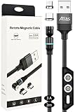 (株)アトラス 3A マグネット充電ケーブル 1本 2m 黒 QC3.0 急速充電 データ転送 LEDライト USB ケーブル/マグネット端子: microUSB TypeC/端子ケース/パッケージ付き