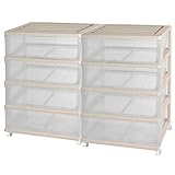 ワイド チェスト 収納ケース 4段 2個組 ベージュ／クリア 日本製 MJ-W4-2BEC