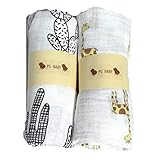 PS BABY 2組 モスリン コットン ベビー ガーゼ おくるみ ケット (キリンxサボテン)