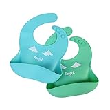 2枚組 シリコン ビブ お食事 エプロン ソフト ベビー よだれかけ 食洗器可能 赤ちゃん 女の子 男の子 (アクア／グリーン)