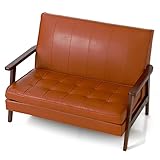 ソファ ソファー ベンチソファ 2人掛け 木製フレーム ヴィンテージ風 レザー キャメル