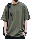 [JHIJSC] メンズ tシャツ 半袖 夏 ゆったり 無地 綿 シンプル おしゃれ 大きいサイズ (グリーン, M)