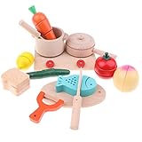 P Prettyia おままごと 木製 食べ物 切る遊び 食材 果物 木のおもちゃ磁石式 知育玩具 プレゼント 14点セット