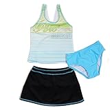 PIKO 女の子用ロゴプリントタンキニ水着3セット sw1309 130cm グリーン