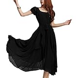 [ル・セリジエ] ロング ドレス レディース シフォン ワンピース マキシ 丈 ラウンドネック フォーマル (黒XL)