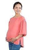 Sweet Mommy マタニティトップス 授乳服 授乳口付き Tシャツ ボリュームスリーブ ジョーゼット オフィス 大きいサイズ 春 夏 秋 半袖 産前産後／コーラルピンク／M
