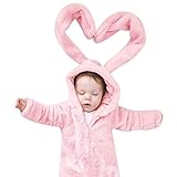 Karchi 女の子 ロパース アウター 可愛い　長い兎の耳　裏起毛 ピンク　無地　暖かい　中長め 防寒 　ベービー　春 長袖　カジュアル　おしゃれ　フート付き70　80　90　100 (100, ピ